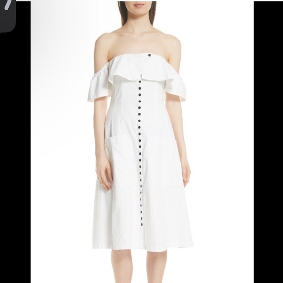 Apiece Apart Aleksander White Off Shoulder Snap Front Midi Dress Cotton Lined 4 - Picture 1 of 13